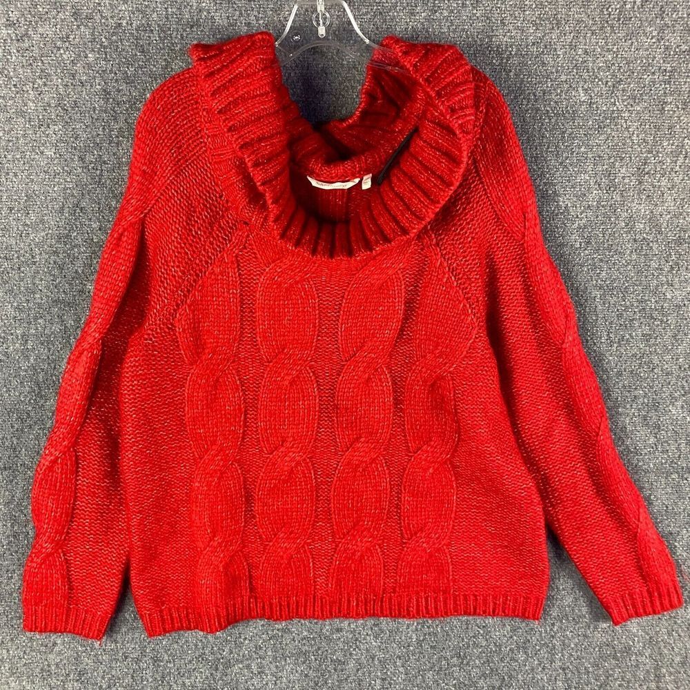 Soft Surroundings Sweater Women's XL Red Knit Cowl Neck Acrylic Blend